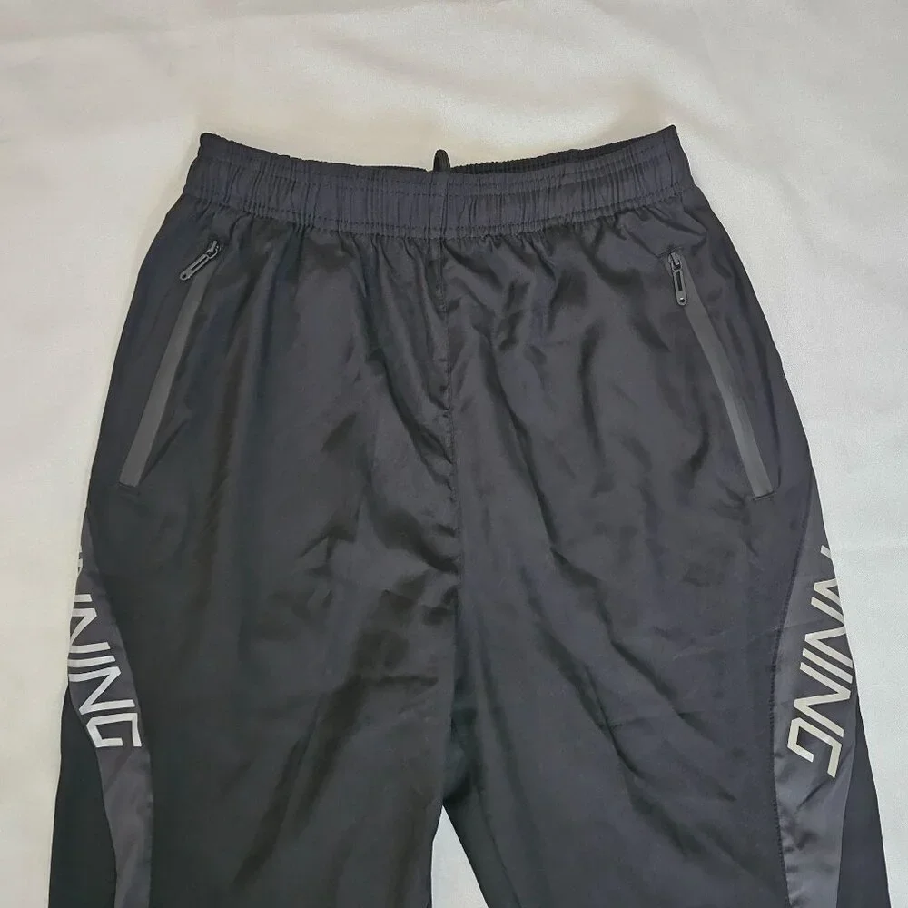 Men's Black Quick Dry Zippered Pockets Cropped Running Jogging Pants Size Small - Picture 5 of 12